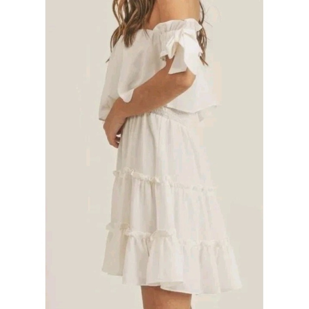 NWOT Anthropologie Mabel Rayna Mini Dress Sz M Bow Cap Sleeve Flowy Boho Fairy - Picture 2 of 13